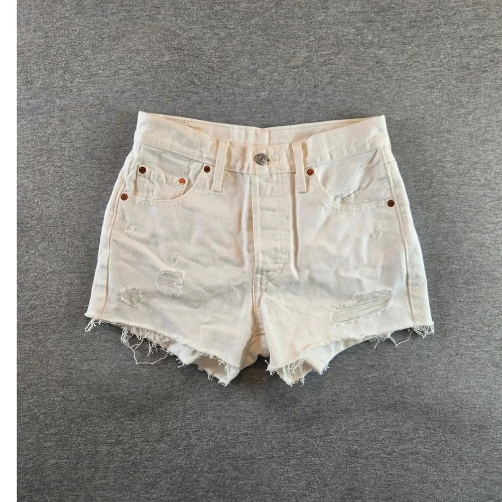 Levi's Shorts Womens 25 White‎ Cutoff Premium 501 Button Fly Fray 2.5